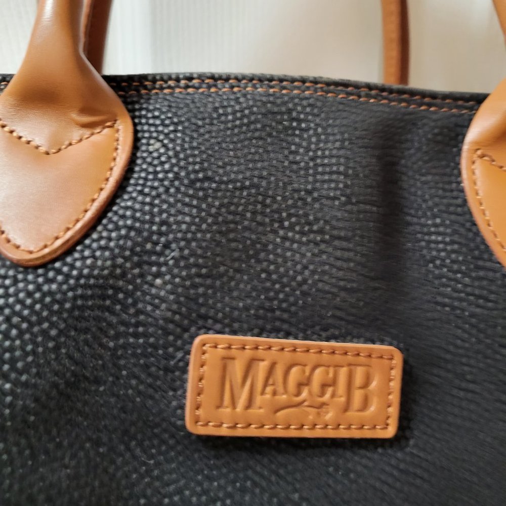MaggiB Ganz Faux Leather Vegan Black & Brown Shoulder Tote Women’s 12x10 x6